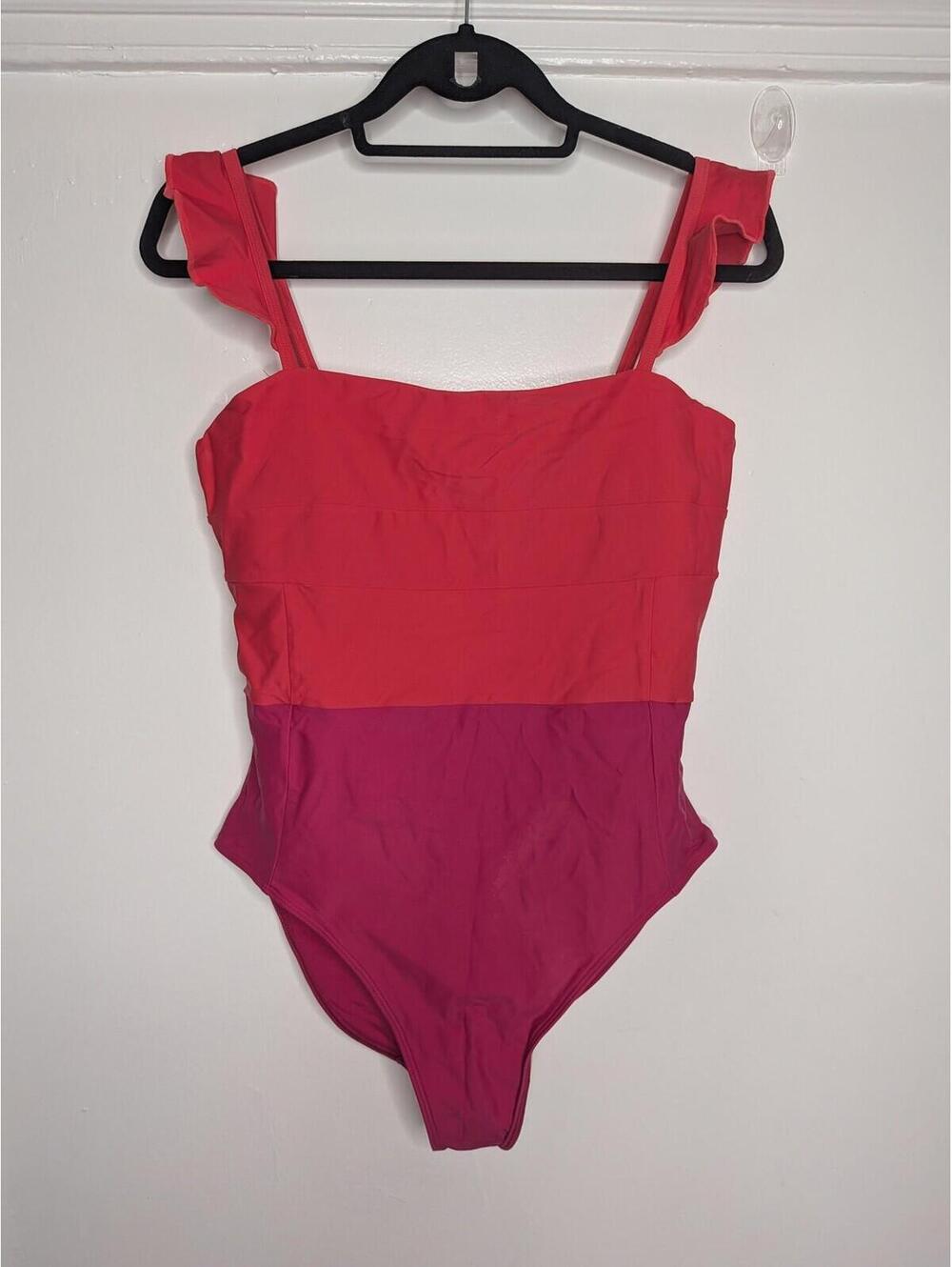 Summersalt One Piece Swimsuit Womens 10 Pink Colorblock Ruffle Strap Swimwear
